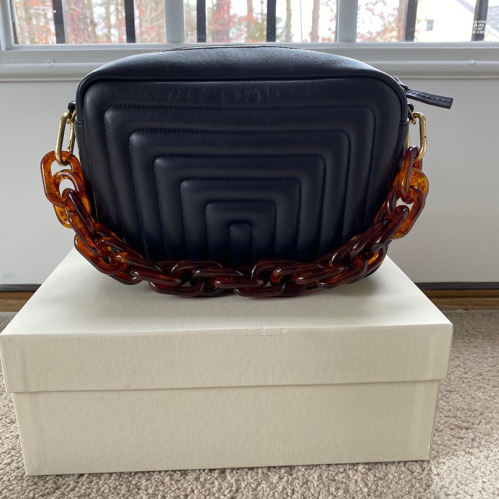 Claire V Marisol Black purse with tortoise strap